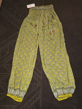 Junglee Bille Silk Green Patterned Women's Pants Waist 12-20 L42